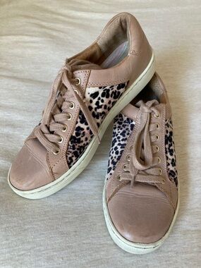 Born Tan Leopard-Panel Lace-Up Sneakers